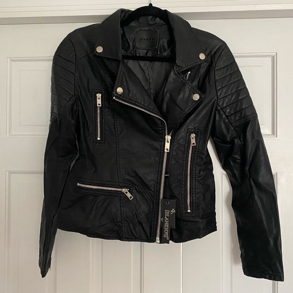 Blank NYC new with tags faux leather black moto jacket size small.